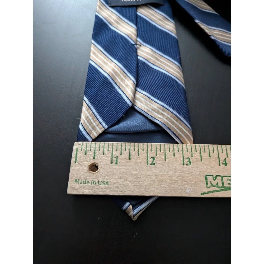 Nautica Silk‎ Tie Necktie Navy Blue Beige 59